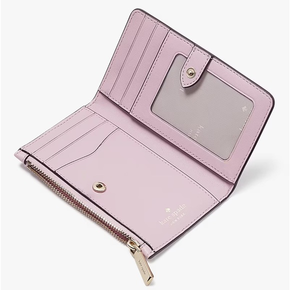 ♠️Kate Spade Leila Pebbled Leather Small Slim Bifold Wallet, Quartz Pink NWT - Picture 2 of 3